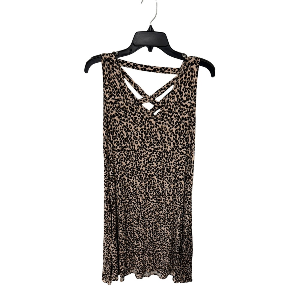 Maurices 24/7 Leopard Print Strappy Crisscross Tank Top Brown Black Medium